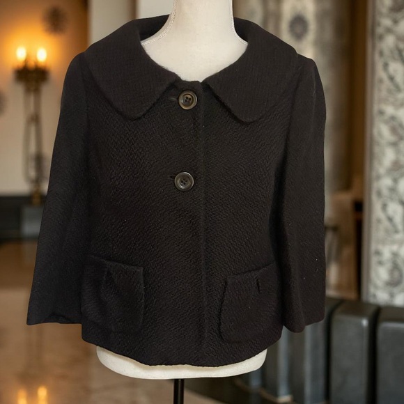 Ann Taylor textured black wool coat blazer Jacket size 6 pocket Peter Pan collar - Picture 1 of 16